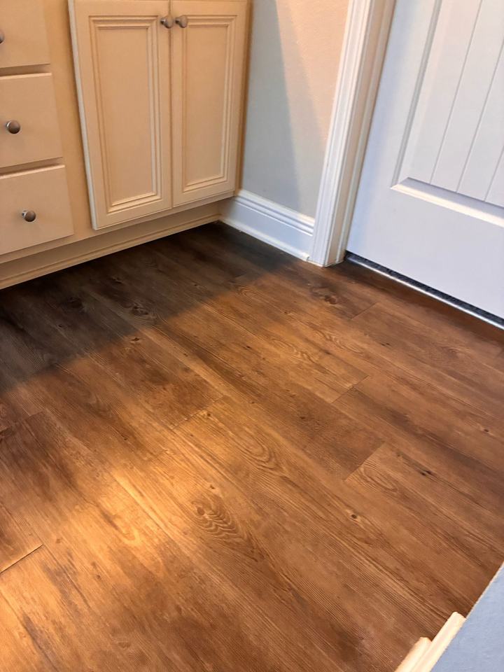 Wood-look plank floor in a bathroom